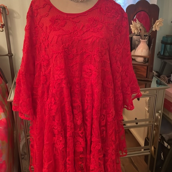 ❤️ NWT Free People LE FLEUR Floral Lace Babydoll Swing Mini Dress in Red. NWT. M - Picture 3 of 11